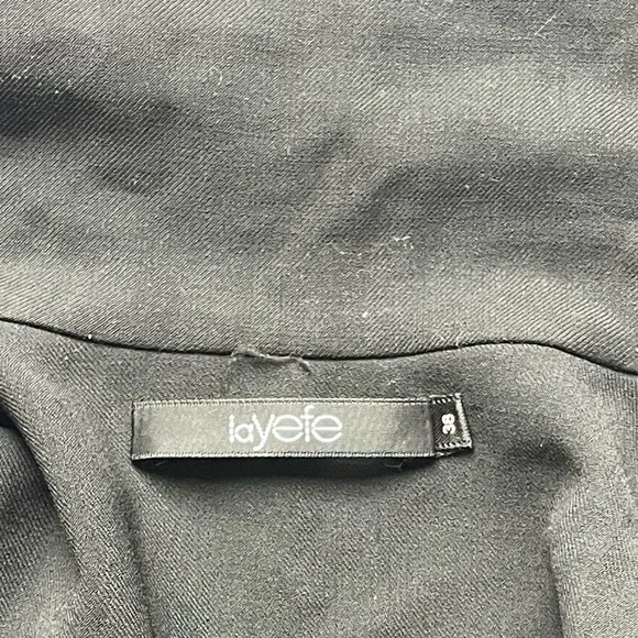 layefe wool blend Black Long Sleeve Belted Coat open - Picture 6 of 8